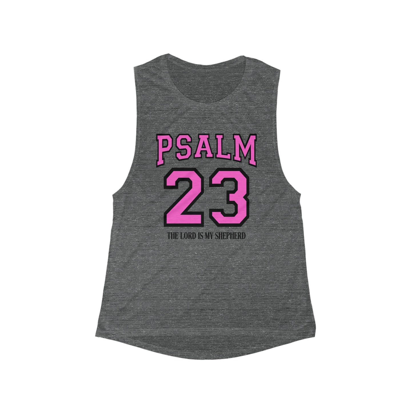 Women's Psalms 23 Flowy Muscle Tank, Faith-Based Workout Top, Inspirational Sleeveless Shirt, Comfortable Summer Apparel, Gift for Her