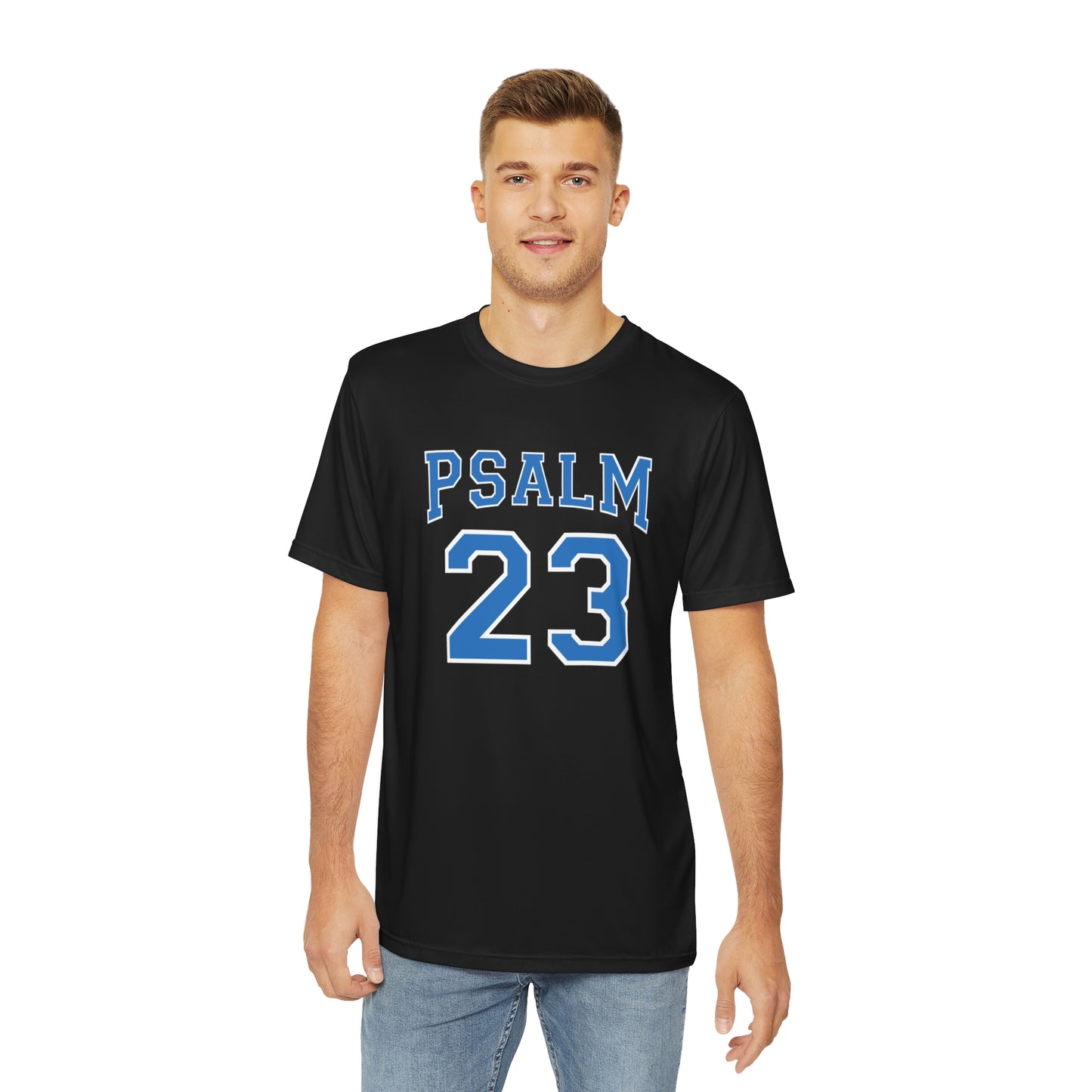 Men's Faith-Inspired Polyester Tee - Psalm 23, Christian Shirt, Religious Gift, Athleisure Wear, Inspirational Apparel
