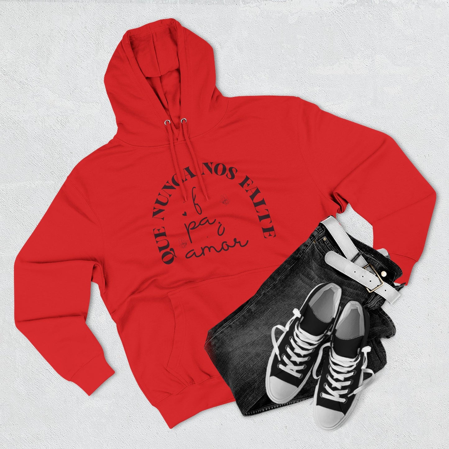 Cozy Three-Panel Fleece Hoodie with 'Nunca Nos Rinde' Design, Gift for Friends, Casual Wear, Love Quote, Cozy Clothing